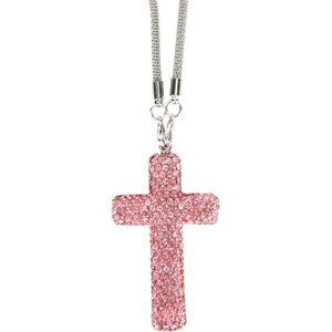Pink rhinestone cross car mirror hanging ornament christian rearview charm decor